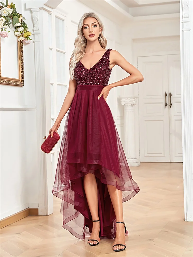 Abito Lungo Da Sera Con Paillettes E Spacco | Scollatura Alla Gola | Elegante Per Matrimoni E Feste