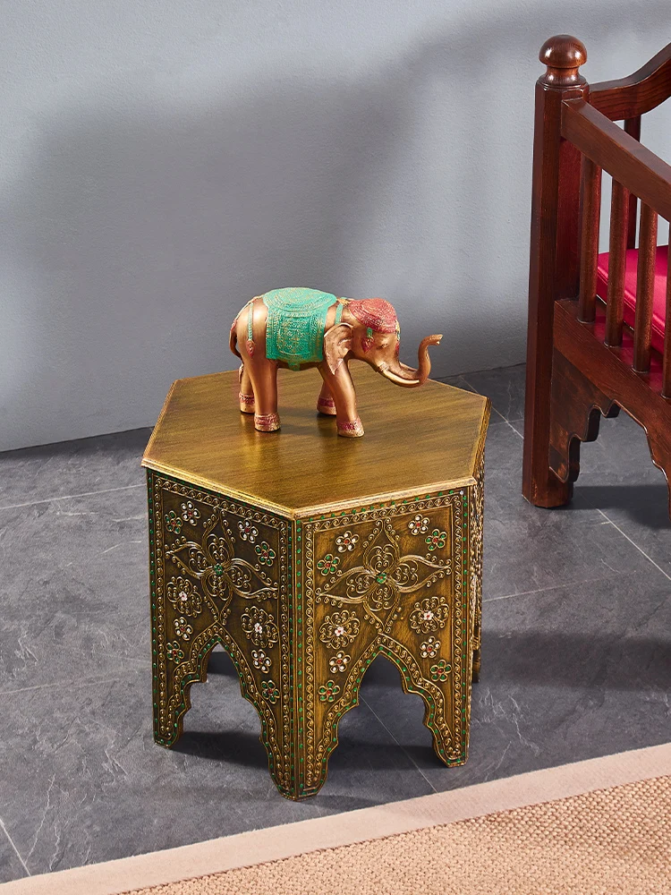 

Handicraft Gold Foil Wood Carving Coffee Table Bedroom Living Room Corner Table