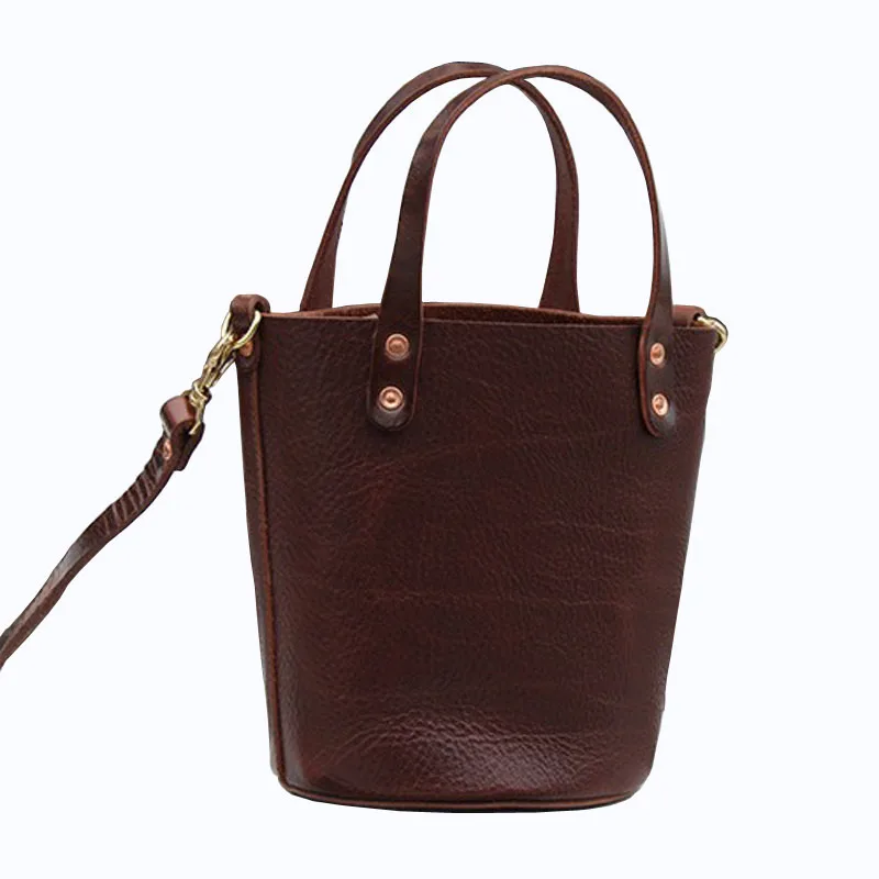 Fashion Bucket Bag With Pouch Women Luxury First Layer Cow Leather Shoulder Crossbody Bags Simple Handbag Solid Color Tote