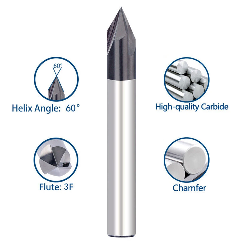

1pcs 1/4inch Shank 3 Flute 60 Degrees Carbide Chamfer Mill Milling Cutter For Cutting Metal Wood CNC Tools Accessories