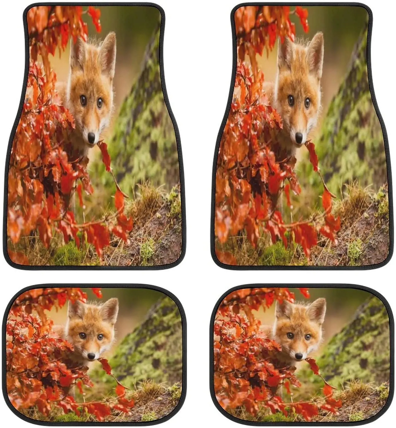 

Animal Landscape Art Fox Car Mats Front&Rear 4-Piece Full Set Carpet Car SUV Truck Floor Mats with Non Slip Back