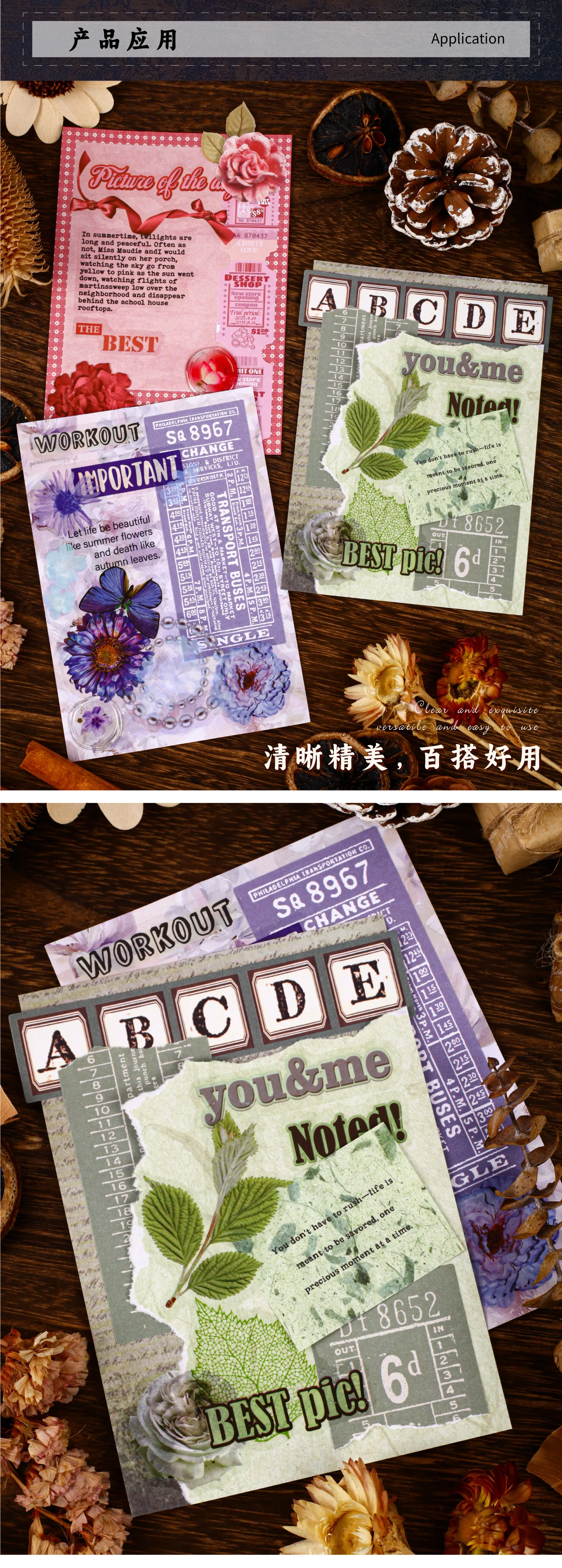 JIANQI 50-teiliges Scrapbook-Set, Aufkleber und dekorative Papiermischung, DIY-Scrapbooking, Tagebuch, Album, Collagenmaterial, Bastelbedarf – Detail 5