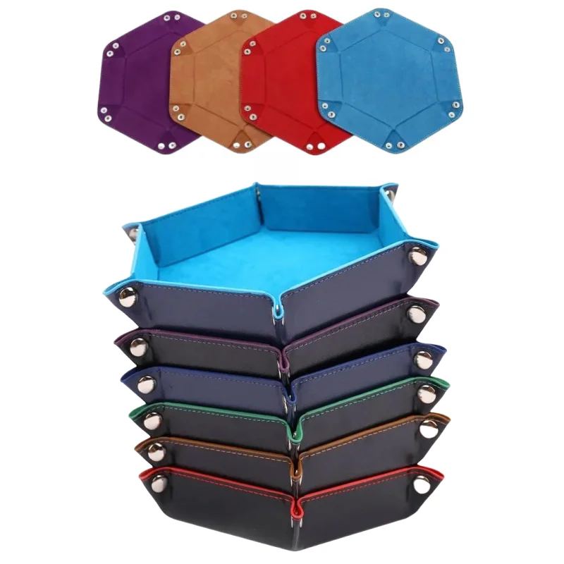 Hexagonal PU Dice Tray Miscellaneous Storage Box Board Game Dice Tray Accessories Leather Tower Dried Fruit dice tray
