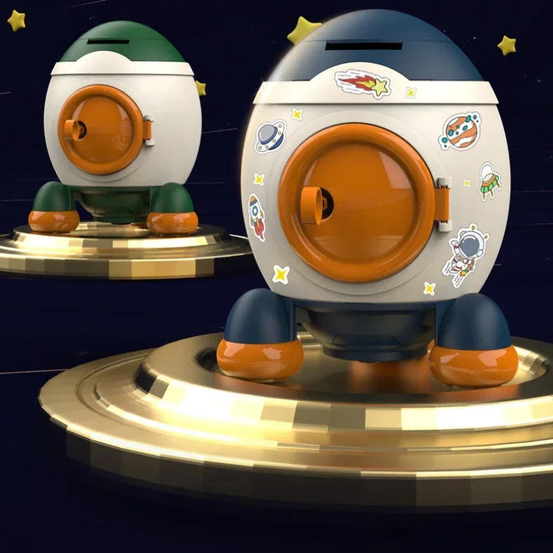 Children's Piggy Bank Key Cartoon Rocket Money Bank Large Capacity Ornaments