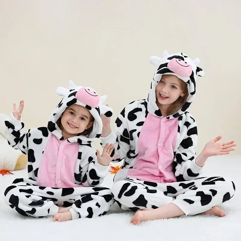 Kigurumi Cow Onesie Kids Unicorn Pajamas For Children Animal Cartoon Blanket Sleepers Baby Costume Winter Boy Girl Jumspuit