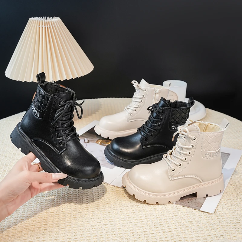 Baby Girls Autumn/Winter Fashionable Round Toe Soft Thick Sole Elegant and Cute Kids Mid-calf Boots Retro Zipper Short Boots