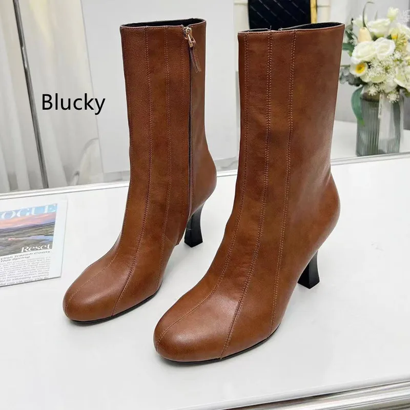 

Женские осенне-зимние ботинки на высоком каблуке, модные остроносые ботинки с длинным рукавом, Женский графический дизайн, облегающие ботинки из натуральной кожи