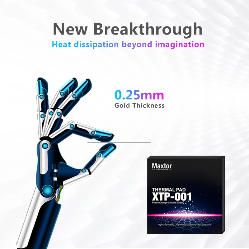 맥스토르 22.5W/mK 위상변화 열전달 패드 0.25mm 실리콘 히트싱크 PC 데스크탑 CPU GPU VRAM 프로세서 쿨링용