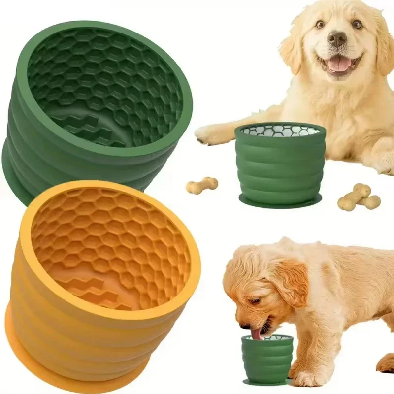 Non-Slip Slow Feeder Pet Bowl - Anti-Choke Design With Suction Cups For Dogs & Cats, Promotes Healthy Eating, Bubble Pattern, Orange