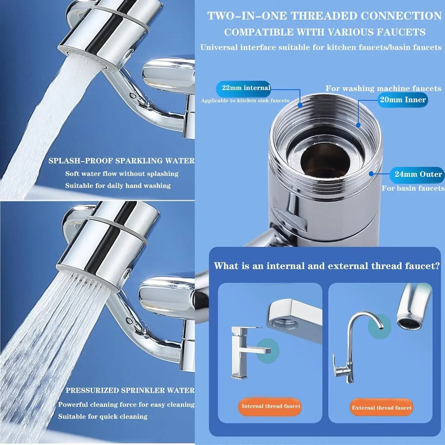 2/1Pcs 1080 Degree Swivel Stainless Steel Kitchen Faucet Extender Universal Dual Mode Bathroom Sink Accessories with Adapter