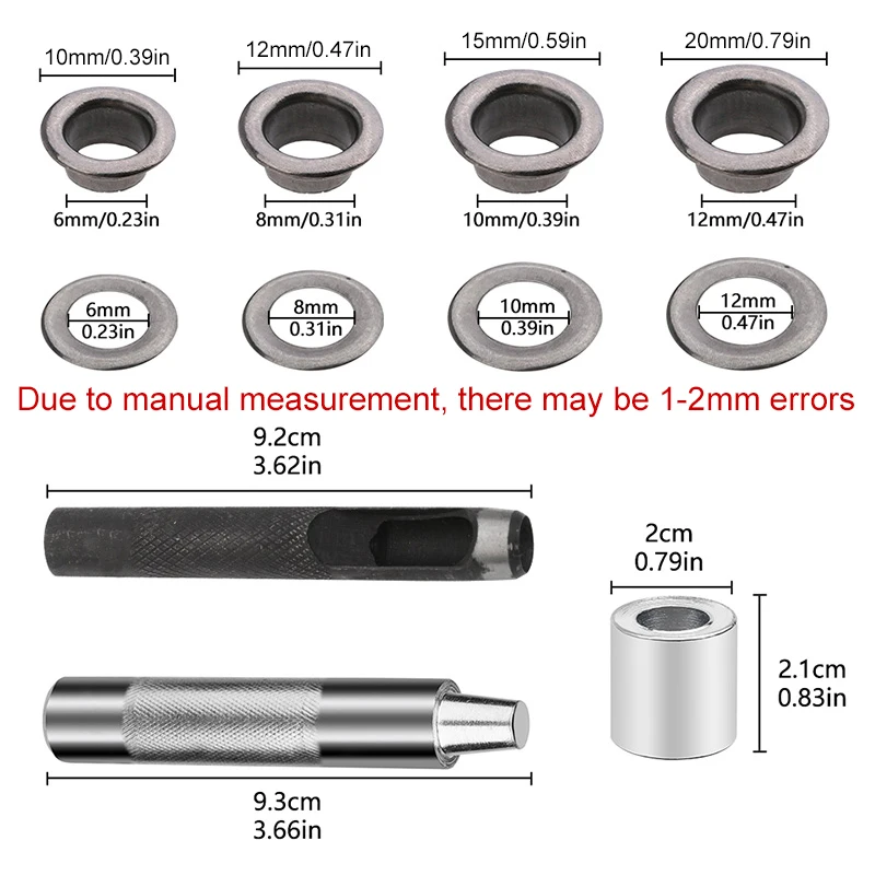 100 Sets Gun Metal Grommet Eyelets With Hole Punch Tool For Clothes Shoes Bag Leather