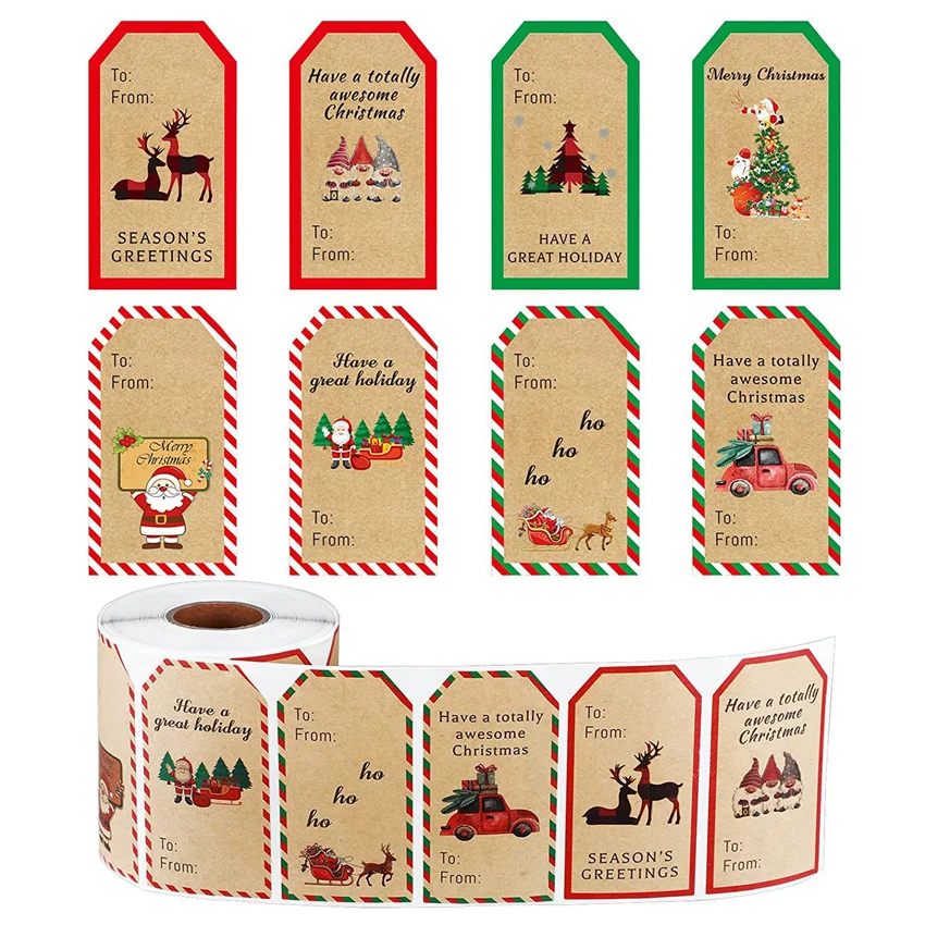50300PcsMerryChristmasGiftTagsKraftPaperStickersGiftBox