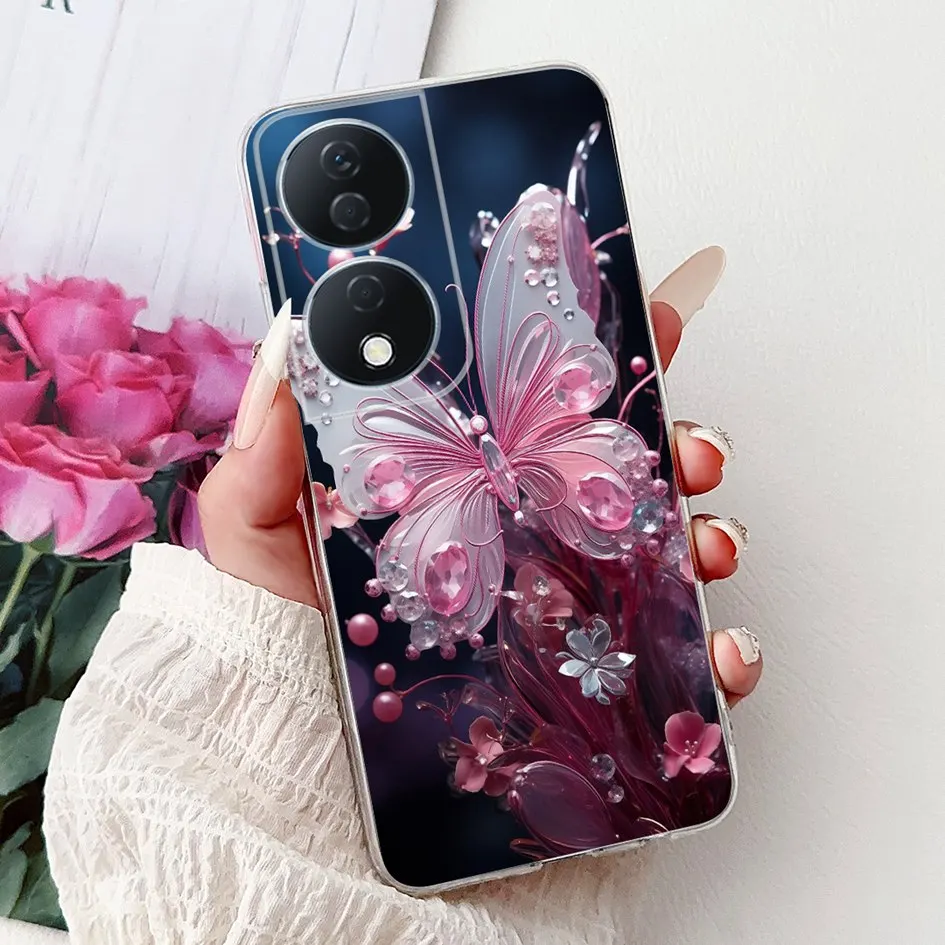 Colorful Flower Clear Silicone Phone Case for Honor X7b and Honor 90