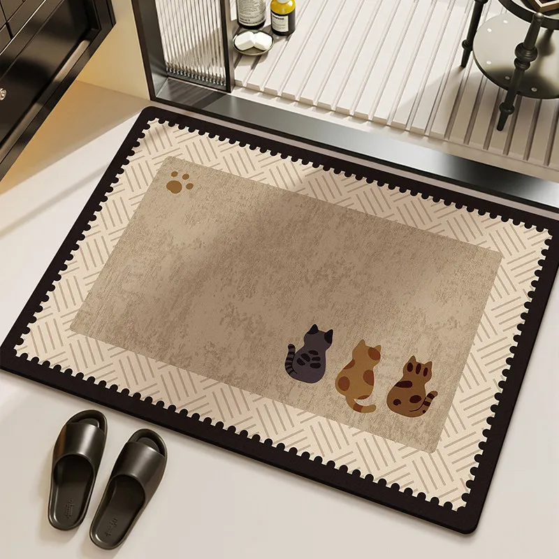 Minimalist marble bath mat with anti-slip backing, water-absorbent design for bathroom use.