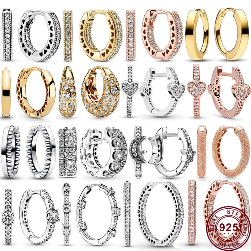 Hot Sale 925 Silver Glittering Hollowed-out Love Heart Original Women's Ring Logo Close-set Earrings DIY Charm Fashion Jewelry 12pcs red heart shaped ring box jewelry box case earrings display cases holder gift boxes jewelry packaging organizer wedding