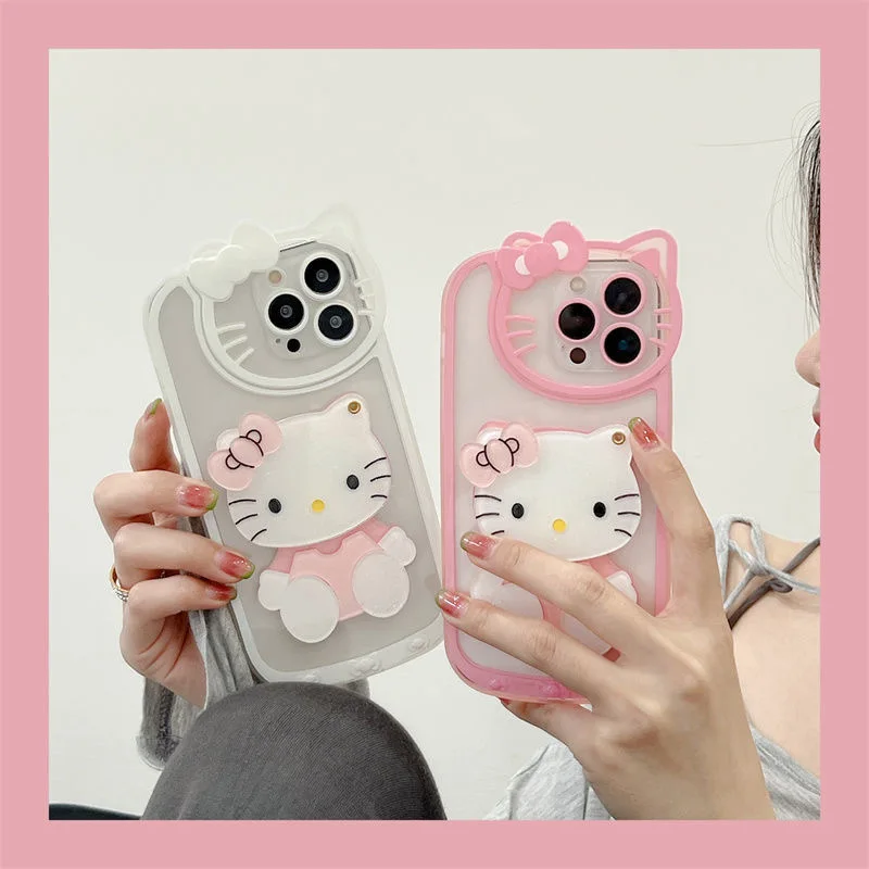 Sanrio Hello Kitty con custodia per telefono con specchio per il trucco per  Iphone 11 12 13 14 Pro Max Mini X Xs Xr 7 8 Plus Cover antiurto regalo per