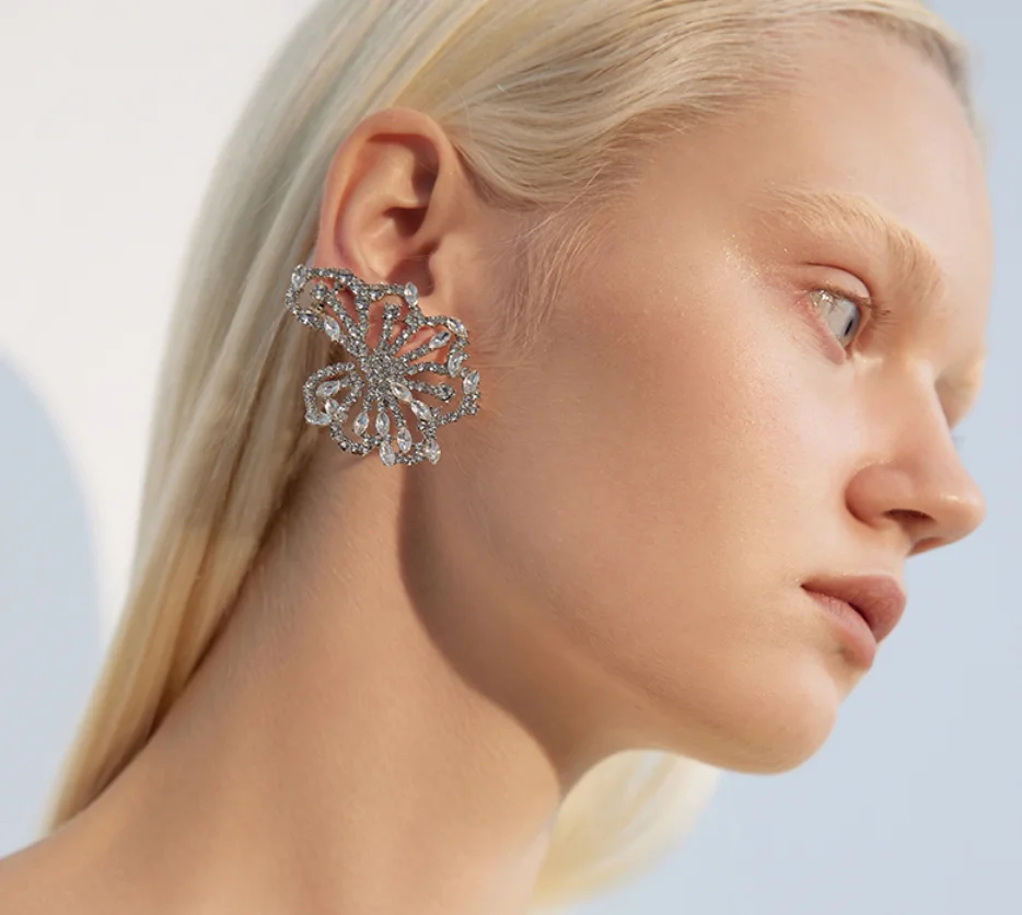 925 silver needle artificial Rhinestone irregular exaggerated bride Earrings for women Fashion Jewelry