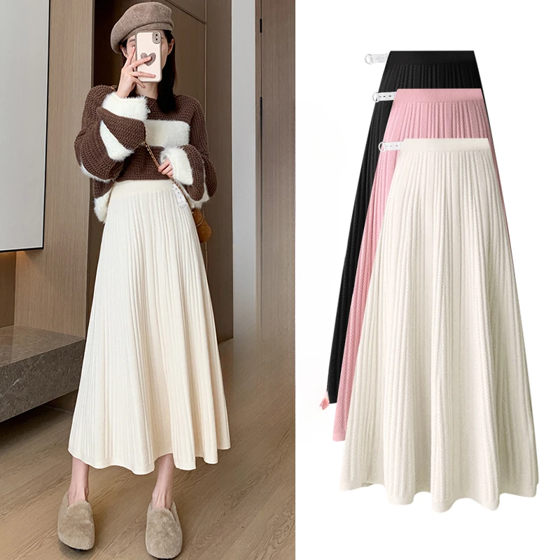Japanese Style Autumn Maternity Belly Skirts Solid Color Long Loose Dobby Knitted Skirt Good Quality Pregnant Woman Empire Skirt