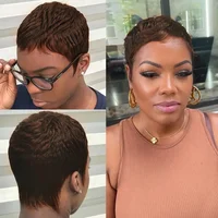 Perruques bouclées de vague courte cheveux humains coupe de lutin cheveux humains brésiliens pour les femmes perruques de cheveux humains bouclés pleine Machine faite 1