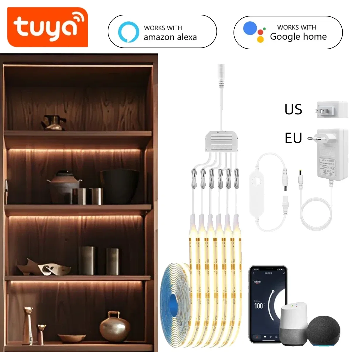 TUYA Smart COB LED Group Lighting Set 1-6PCS Work With Alexa Echo Plus Google Assistant APP Voice Control For Cabinet Showcase