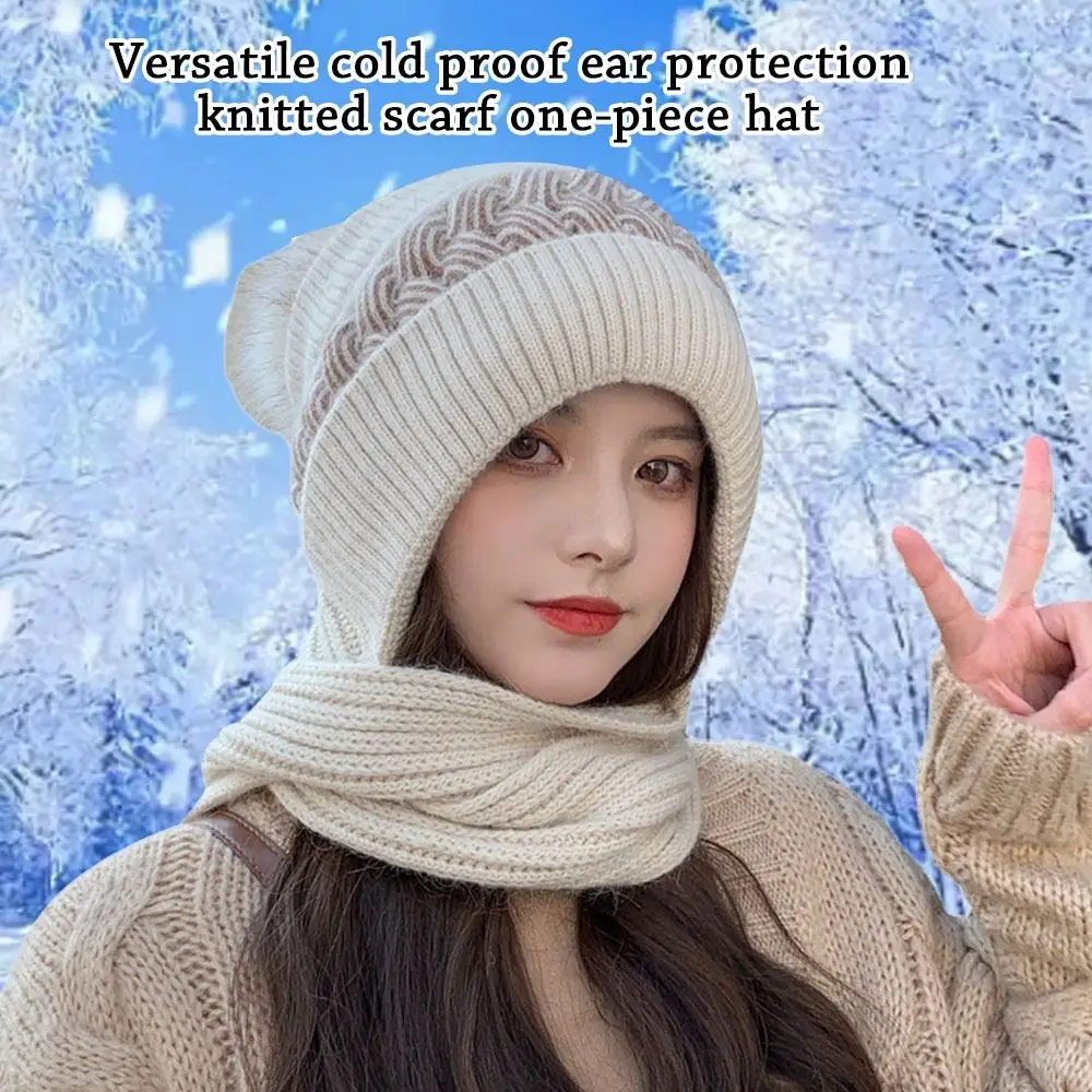 Integrated Ear Protection Windproof Cap Scarf Knitting Thickening