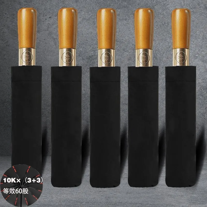 For Mercedes-benz Rolls Royce Wooden Handle Umbrella 12 Bone Automatic Folding Black Rubber Sunscreen Car Umbrella