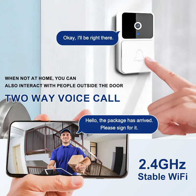 פעמון דלת בית חכם וידאו פעמון דלת אלחוטי מופעל באמצעות סוללה לשיחה פנימית עם מצלמה למצלמת אבטחה ביתית חיצונית