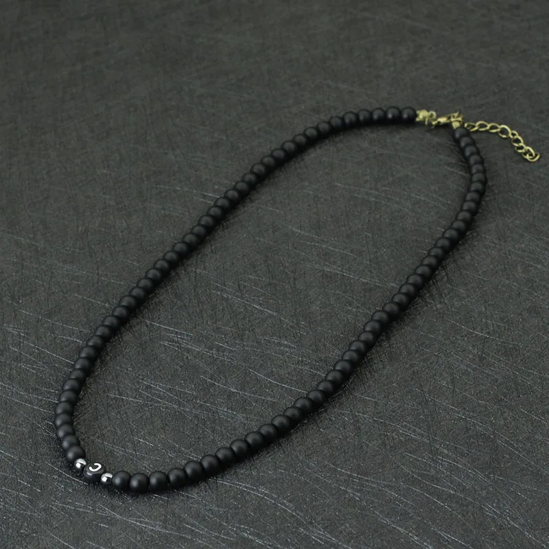 Men Onyx Stone Initial Necklace 6mm Hiphop Rock Choker