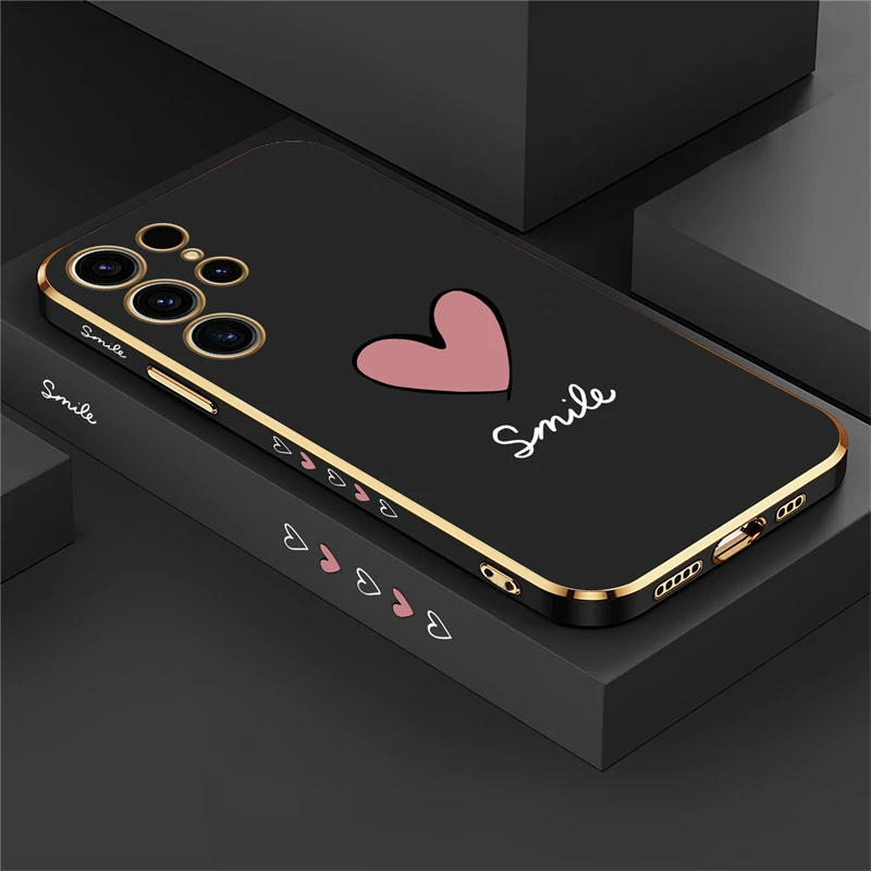 Luxury Plating Silicone Case For Samsung Galaxy S23 Ultra S22 S21 Plus S20 fe S10 NOTE 20 10 8 9 Love Heart Shockproof Cover