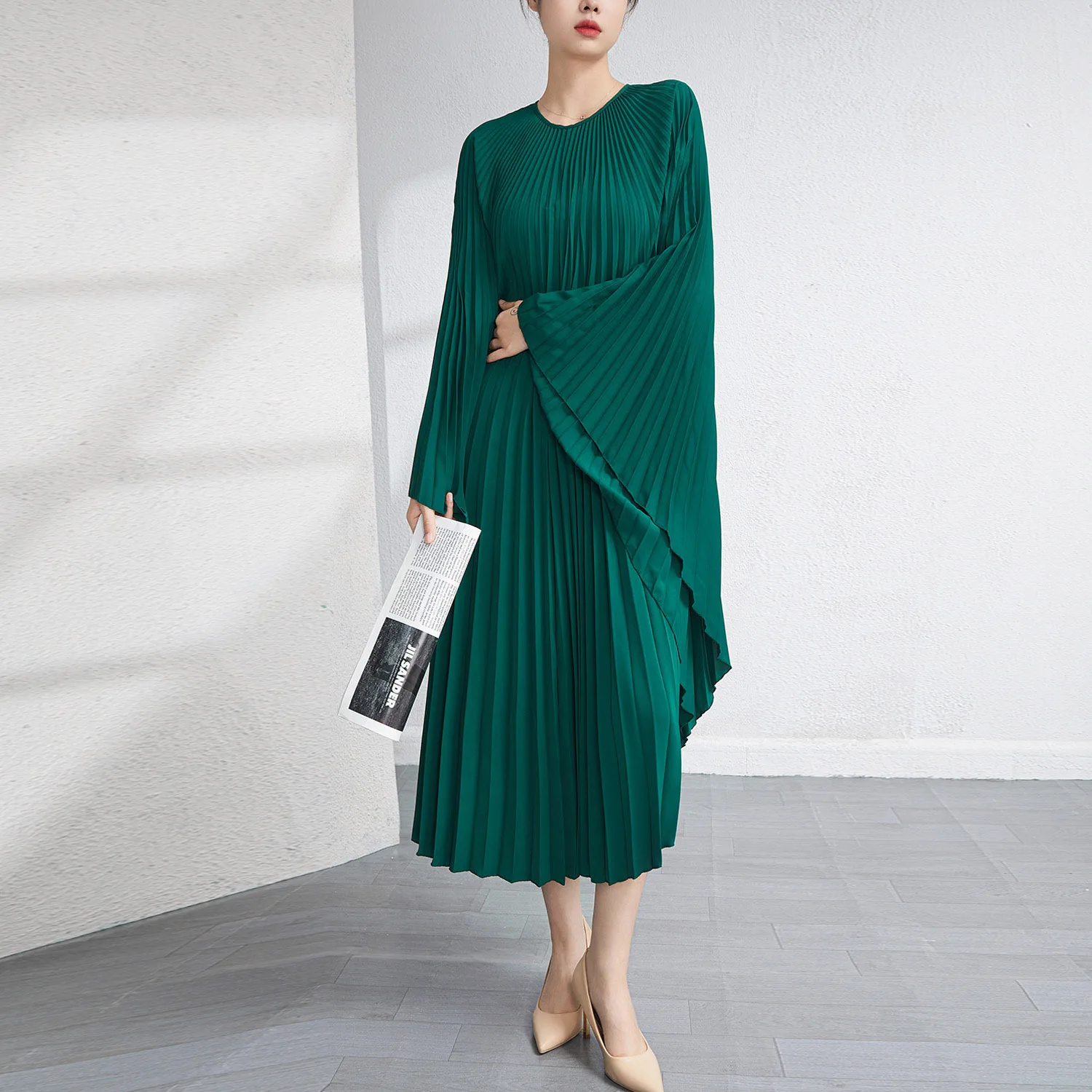 

Miyake Pleated Dress 2022 Irregular Dress Loose Fashion Medium And Long Women's Age-reducing Meat-covering Color Elegant Skirt