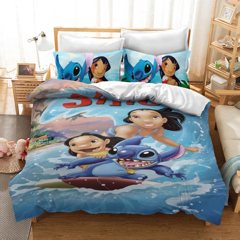 thumbnail image 1 of Disney-Juego de funda nórdica de Lilo & Stitch, funda de almohada de dibujos animados en 3d, juego de cama individual, doble, doble, completa, tamaño Queen y King, decoración de dormitorio, 1 of 5