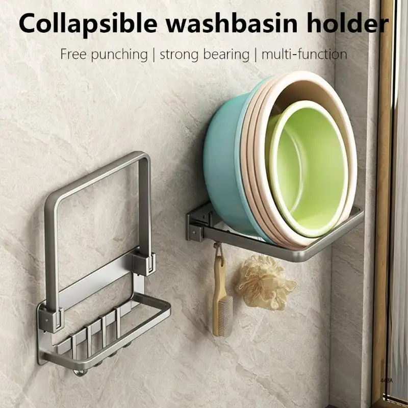 Aluminum Bathroom Washbasin Wall Mount Shelf Not Drilling Required Washbasin Stand Foldable Designings for Easy Storage