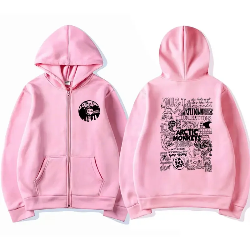 Vintage Arctic Monkeys Graphic Print Zip-up Hoodie Fall and Winter Fleece Oversized Jacket Sweatshirt Retro Rock Hip Hop Hoodies 3