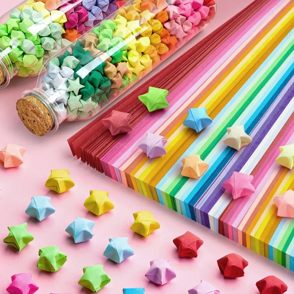 URROMA Star Papieren stroken, 280 stuks kleurrijke fonkelende hartjes ster origami papieren stroken voor kunsthandwerk, vouwen, school, onderwijs, doe-het-zelf kunstprojecten, knutselbenodigdheden