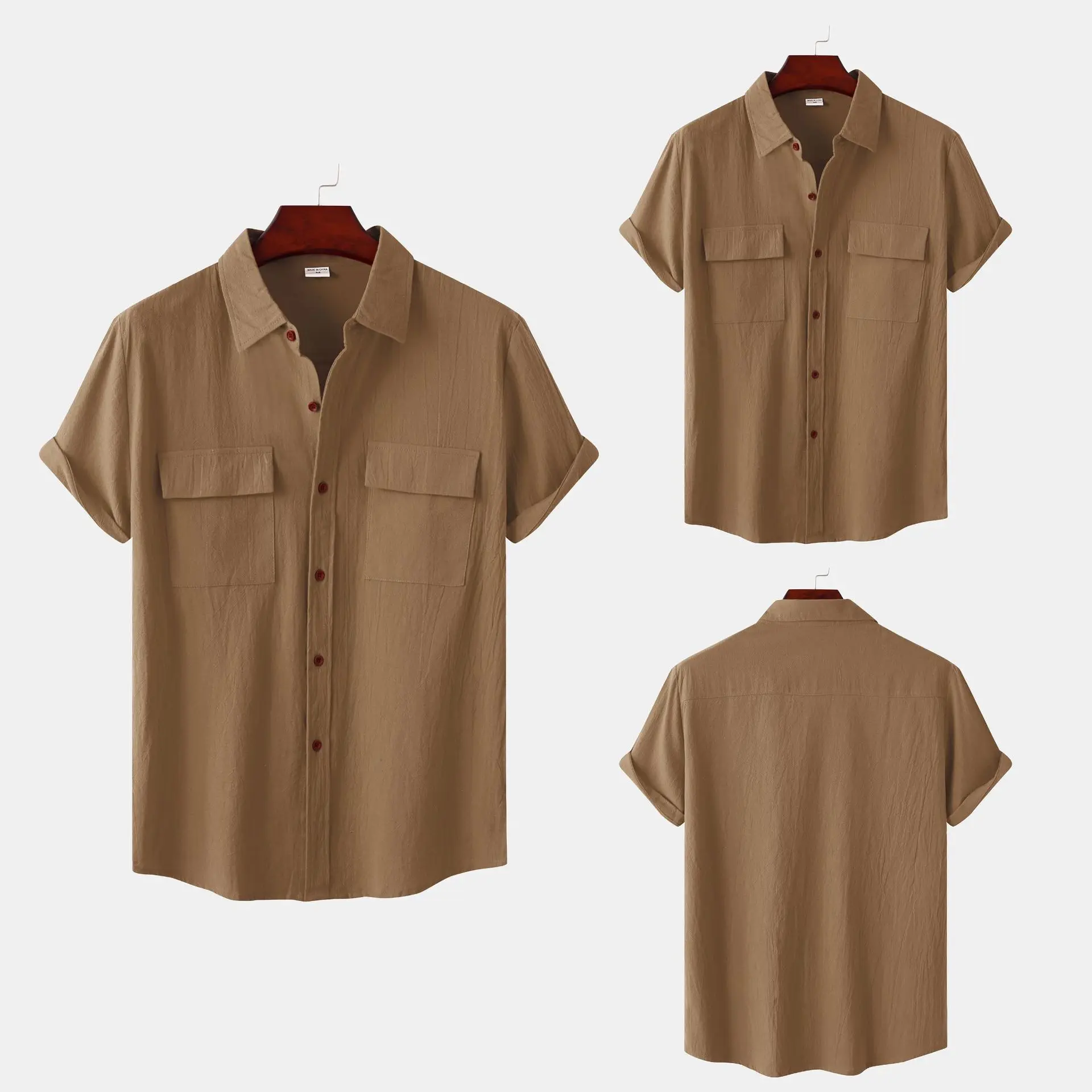 

Men's Cotton Linen Summer Short Sleeve Shirt Solid Color Breathable Hawaiian Beach Male Shirts Casual Blouse For Men