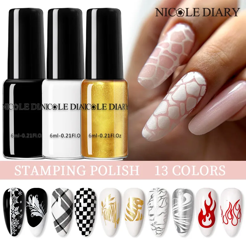 

NICOLE DIARY Nail Polish Stamping White Red Black Silver Colorful Nail Art Plate Printing Varnish Pen Paints Manicure Tips DIY