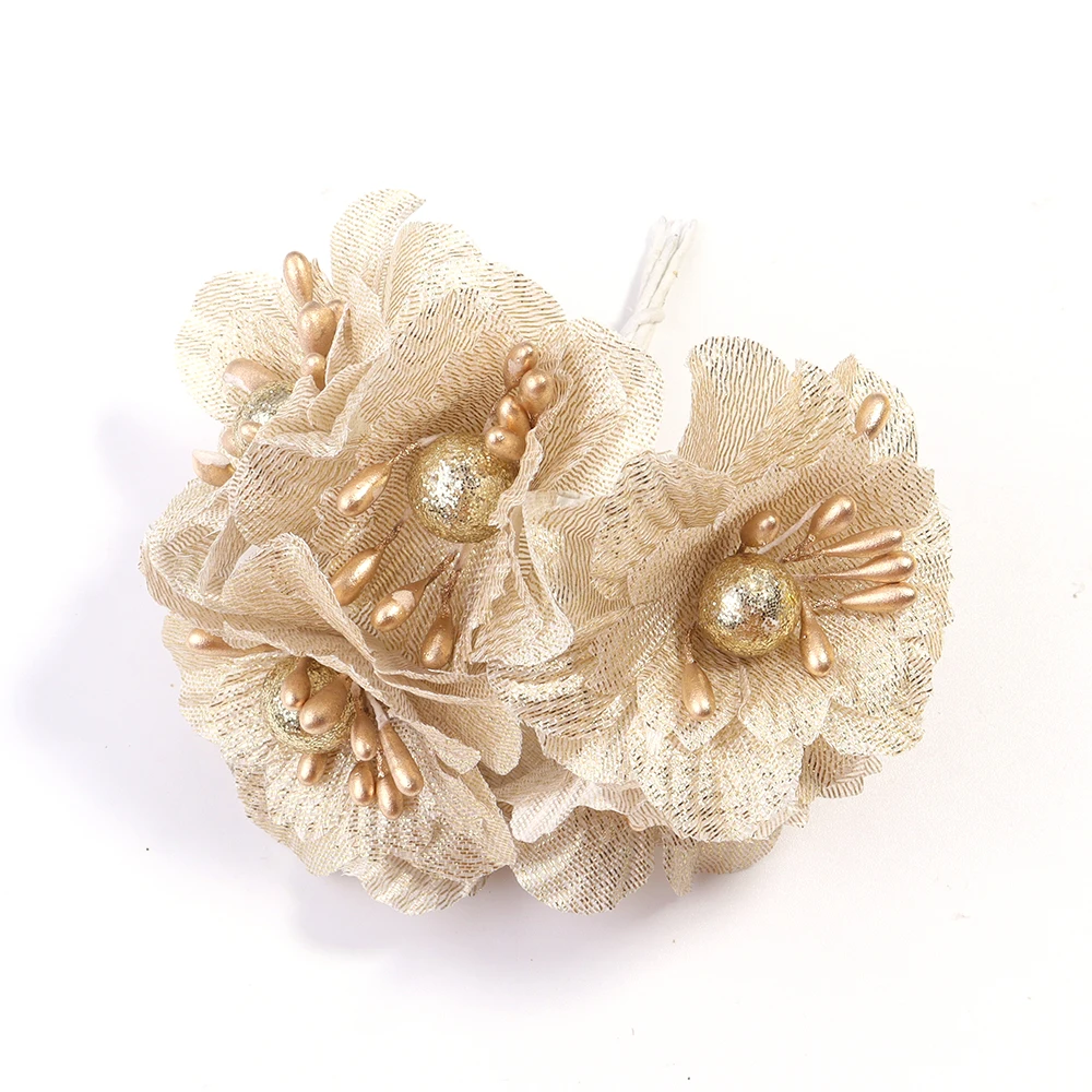 6 Stücke Künstliche Blumen Hochzeitsstrauß Sammelalbum Weihnachtsdekoration Kranz Hausgarten Seide Staubblatt Tee Rose Knospe DIY Geschenkbox – Detail 7
