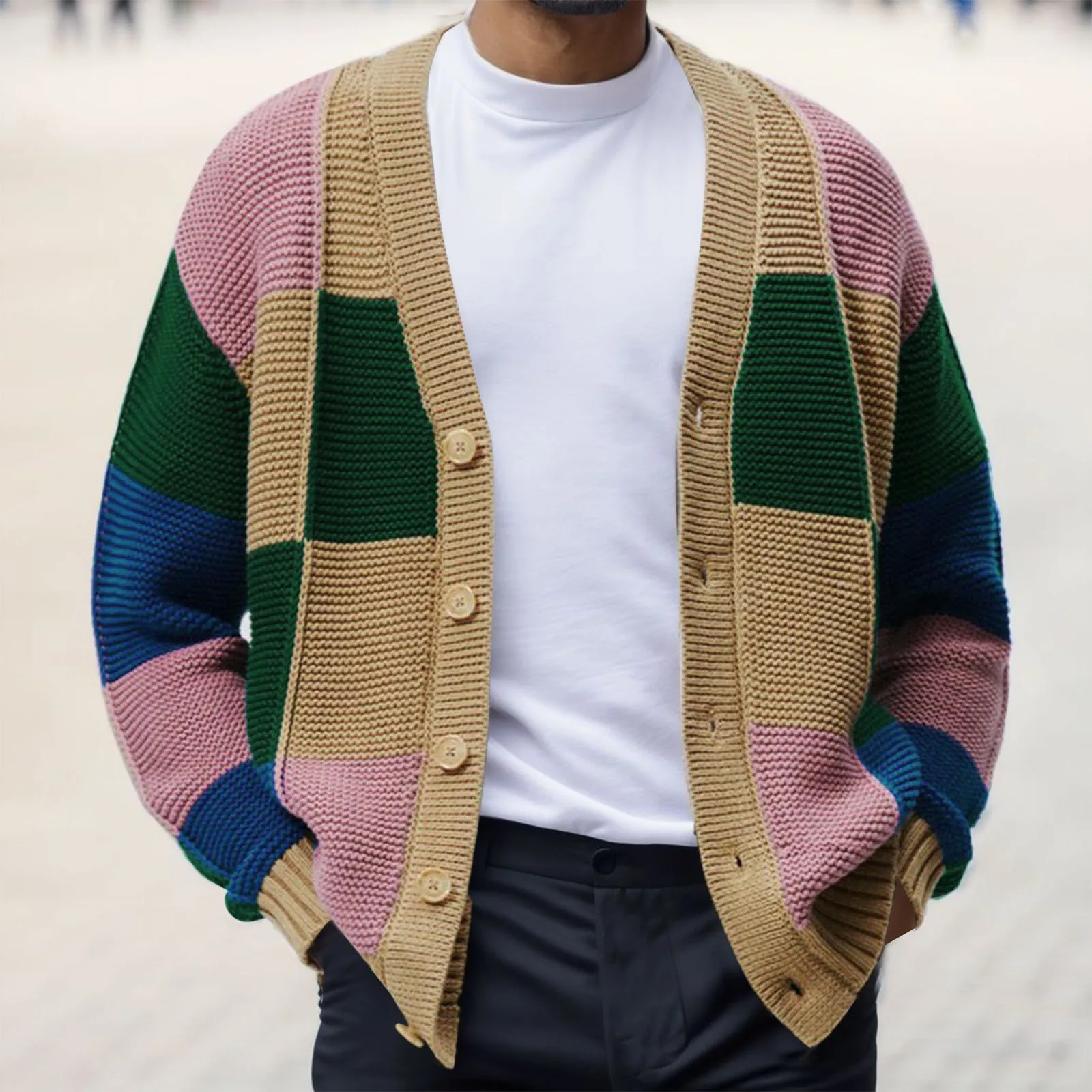 

Mens Knitted Sweater Fashion Casual Autumn And Winter Sweaters Button Cardigan Coat Mens Oversize Long-Sleeve V-Neck Clothing