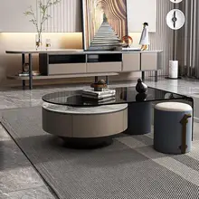  Rock-round coffee table is luxurious and rotatable. 
