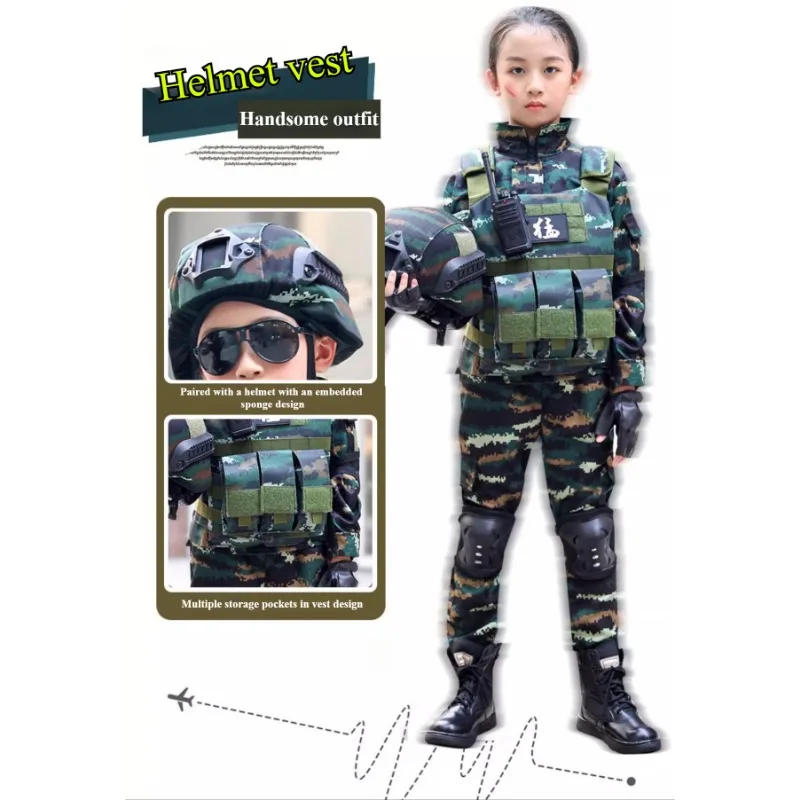 Tactical Military Uniform for Children's Day Camouflag Disguise Adult Halloween Costume for Kid Girl Scout Boy Soldier Army Suit 6