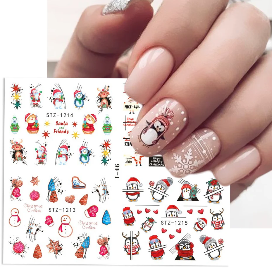 4 In 1 Xmas Flower Nail Stickers Snowflake Cartoon Bird Santa Penguin Elk Winter Decals Slider New Year Decor Manicure SAI44-49 nail stickers nail art decoration nail decals flower stickers