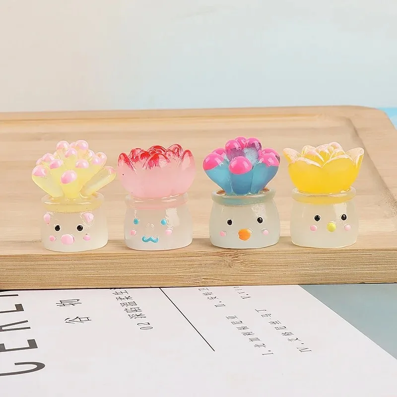 Figurines Miniatures Cute Luminous Succulent Cactus Micro Landscape Ornaments for Home Decorations Car Room Decor Accessories