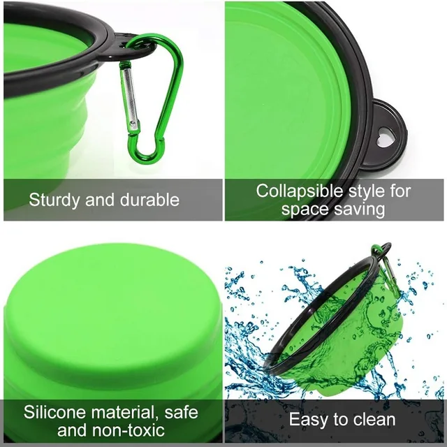 Folding Portable Silicone Dog Feeder Bowl 2 In 1 Pet Dispenser Outdoor Travel Dog Cat with Carabiner Bottle Food Water Container 4