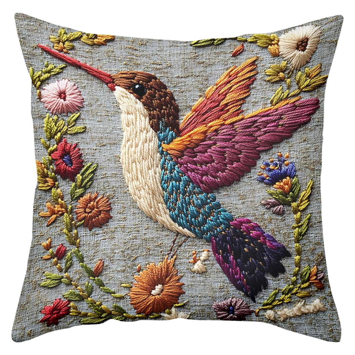 Bestickter Kissenbezug mit Vogel- und Blumenmuster, Ganzjahres-Universalbezug, Dekorativer Sofakissenbezug