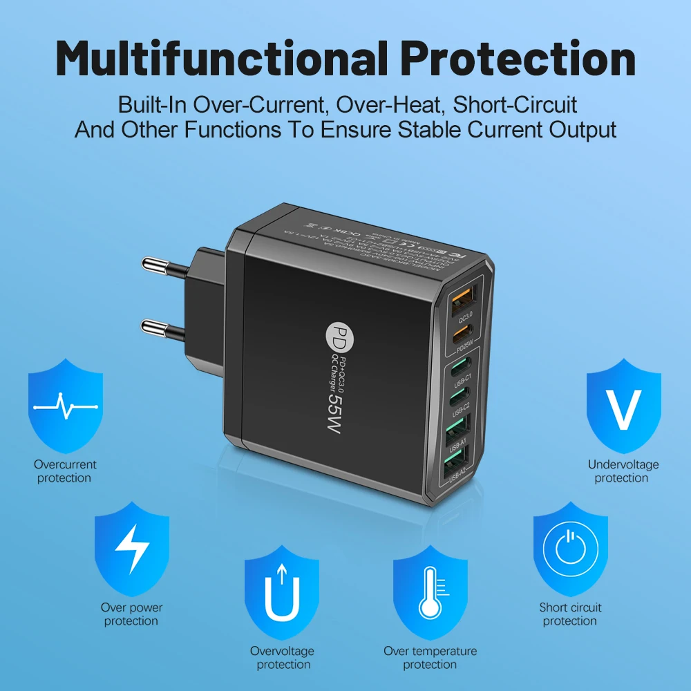 200-6 Port USB C Charger Super Fast Charging PD3.0 USB C Type C Mobile Phone Charger For iPhone 16 SE4 Samsung Xiaomi ipad