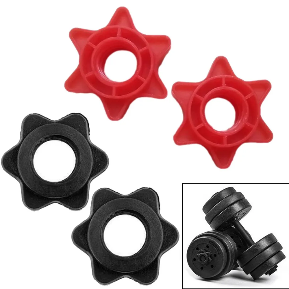 Dumbbell Spinlock Collars 2 Piece Red/Black Plastic Nut Barbell Spin Lock Screw Clips for 1 Weight Lifting Bars