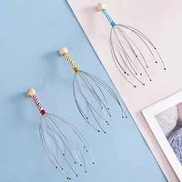Masseur de tête de poulpe en acier inoxydable, 1 pièce, relaxant de tête gravé, griffe de Massage du cerveau, grattoir du cuir chevelu, soulage les démangeaisons, couleur aléatoire 4