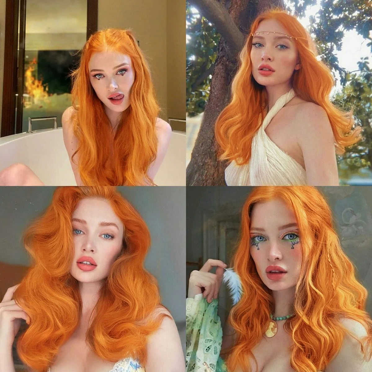 Long Orange Ginger Wavy Wigs for Women Synthetic Middle Part Body Wave Natural Curly Heat Resistant Fiber Wigs Daily
