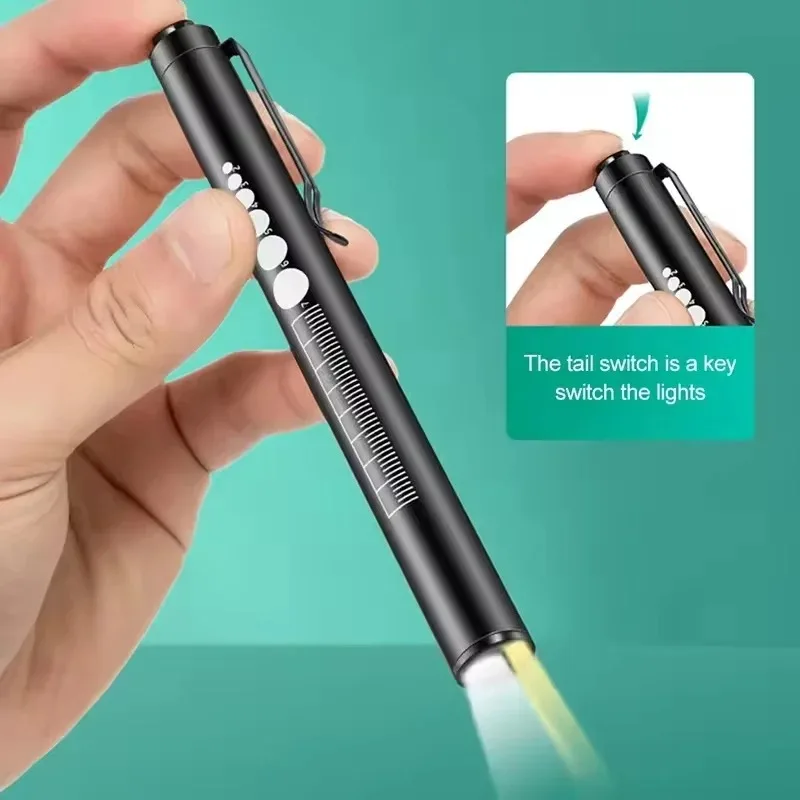 Mini Portable Penlight LED Flashlight Oral Pupil Medical Handy USB Rechargeable Stainless Steel Torch Light for Outdoor Fishing