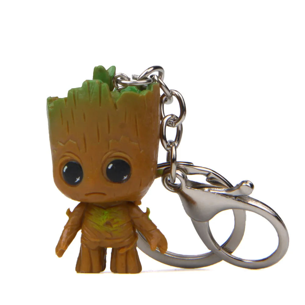 4Pcs/set Creative Xmas Gifts Cute Anime Groot Action Figure Sitting Model Car Rings Auto Keychains Bag Pendant Key Ring russian dolls